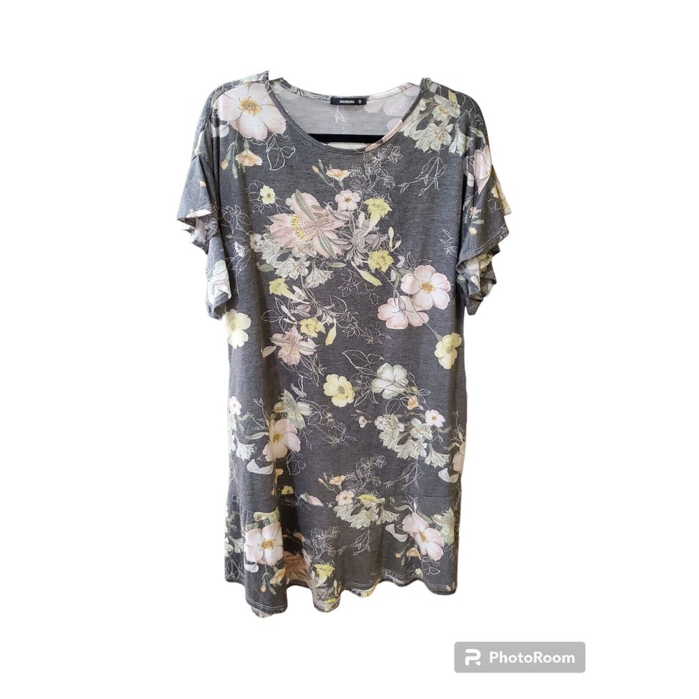 Annabelle Lightweight Gray Floral Knee Length Dress Size Medium